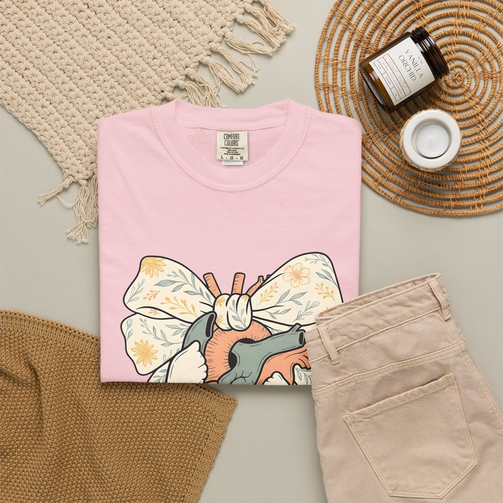 Realistic Heart T-Shirt Nurses Medicine Gift Women Flower T-Shirt Heart T-Shirt Nurse Enthusiast Floral T-Shirt Medical Graphic Classic Knot T-Shirt