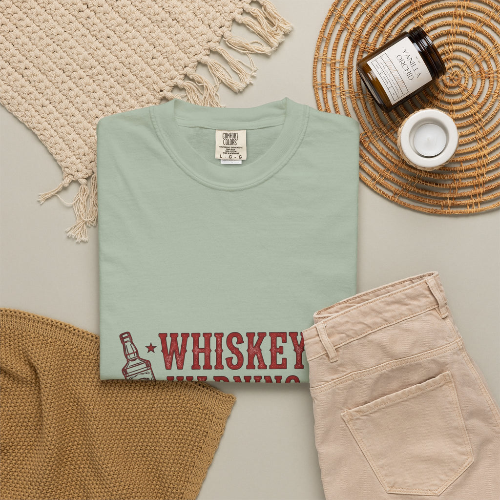 Bourbon Bottle Cowgirl Alcohol Gift Weathered Whiskey Bottle Rodeo Fan Distressed Liquor Old T-Shirt