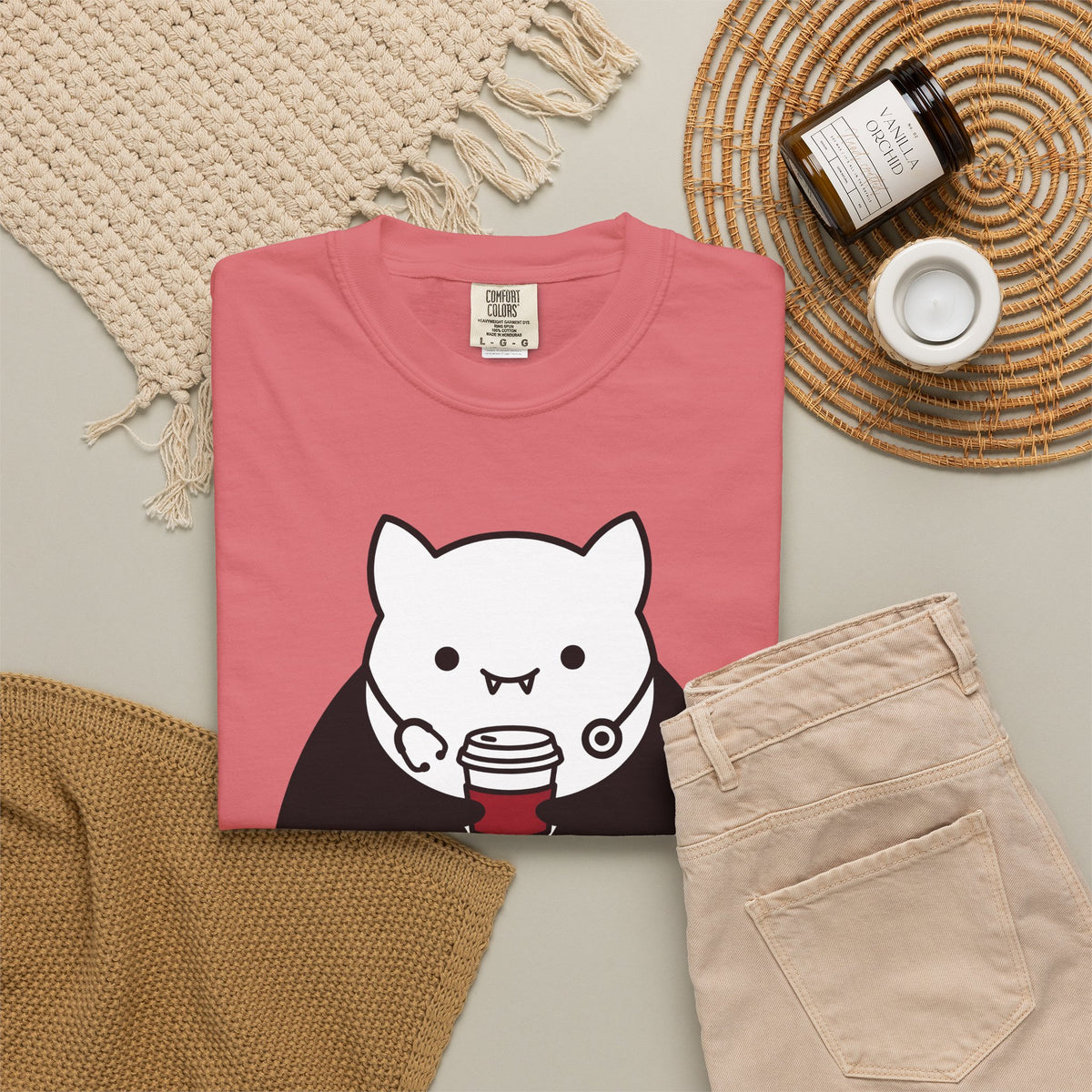 Vampire Coffee T-Shirt T-Shirt Nurses Fall Gift Women Cartoon T-Shirt Coffee Cup T-Shirt Nurse Enthusiast Comic T-Shirt Autumn Graphic Clean Nurse