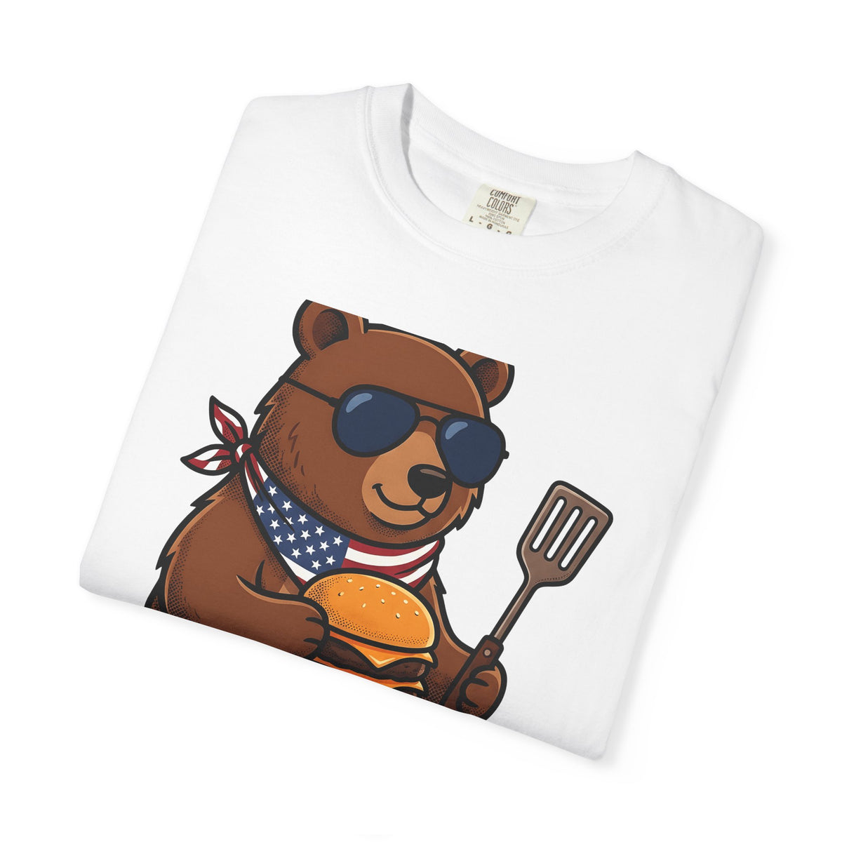Bear Sandwich T-Shirt 4th Of July Grilling Gift Women Comic T-Shirt Sandwich T-Shirt Independence Fan Cartoon T-Shirt Barbecue Graphic Vintage