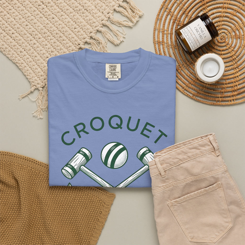 Croquet Mallets T-Shirt Croquet Lawn Gift Women Vintage T-Shirt Mallets T-Shirt Croquet Fan Croquetage T-Shirt Yard Graphic Hand Drawn Laurel