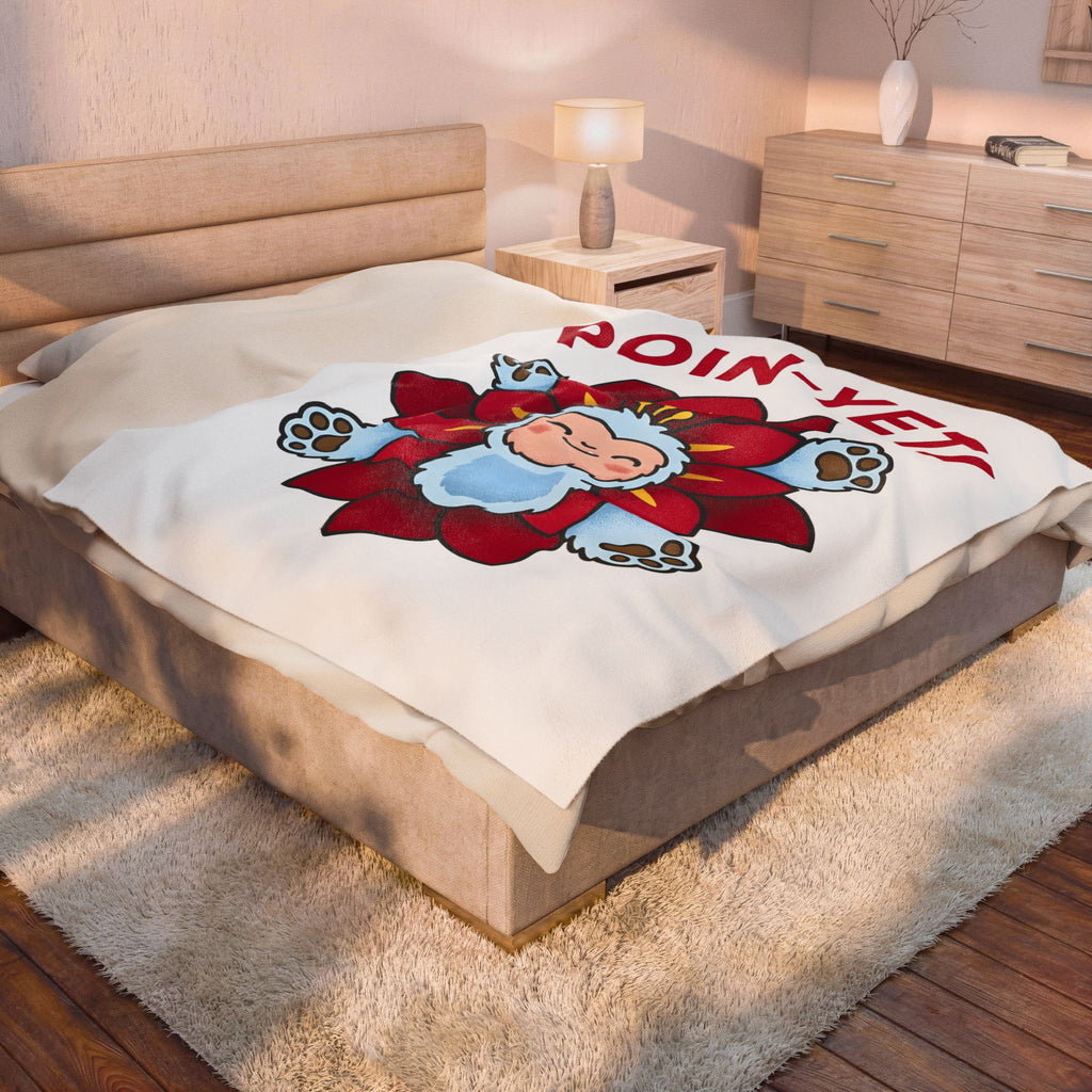 Yeti Flower Holiday Christmas Gift Kawaii Sasquatch Winter Fan Xmas Cartoon Poinsettia Blanket