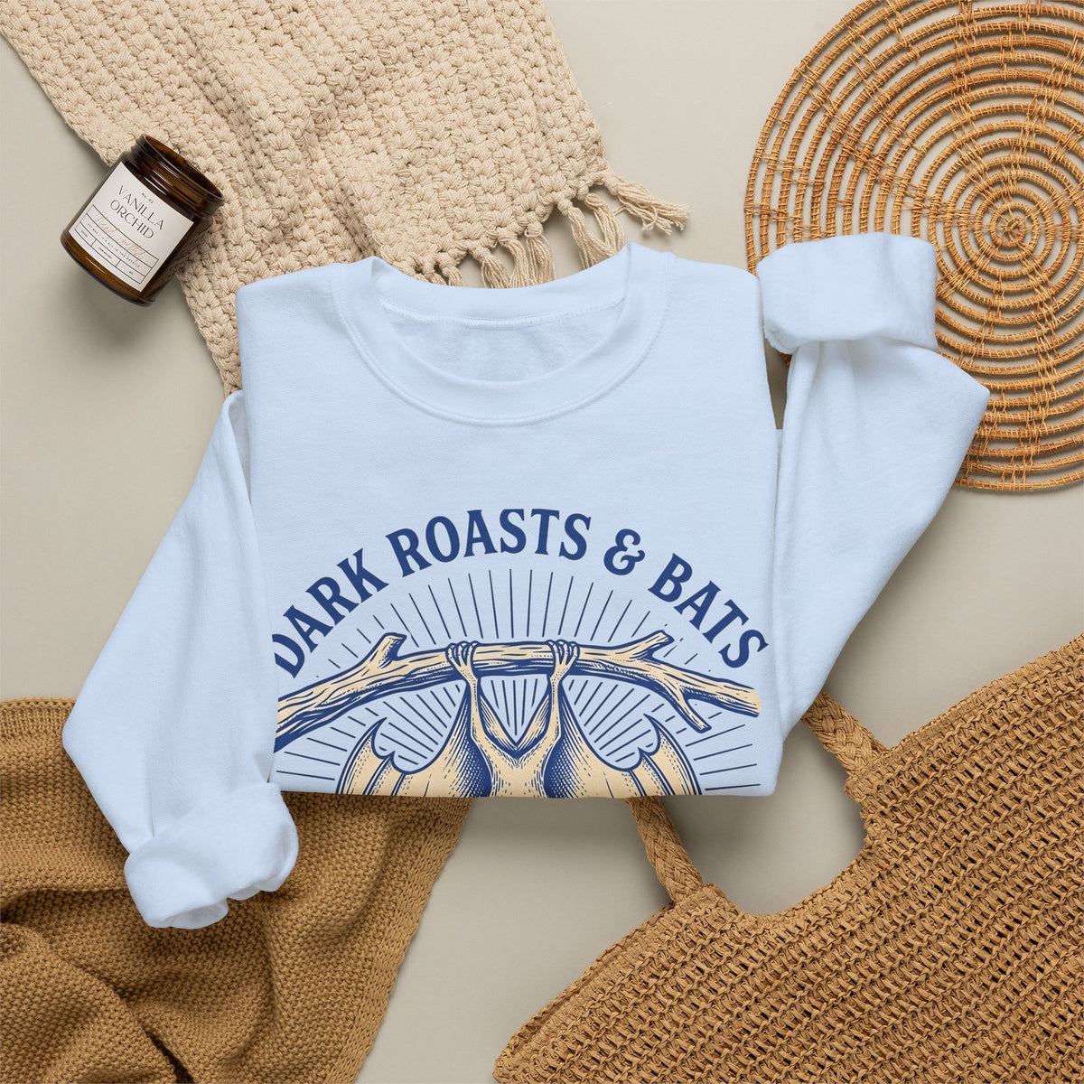 Flying Bat Coffee Sweatshirt Coffee Fauna Gift Women Classic Sweatshirt Coffee Drink Sweatshirt Coffee Fan Wildlife Graphic Sweatshirt Line Art Perch Branch
