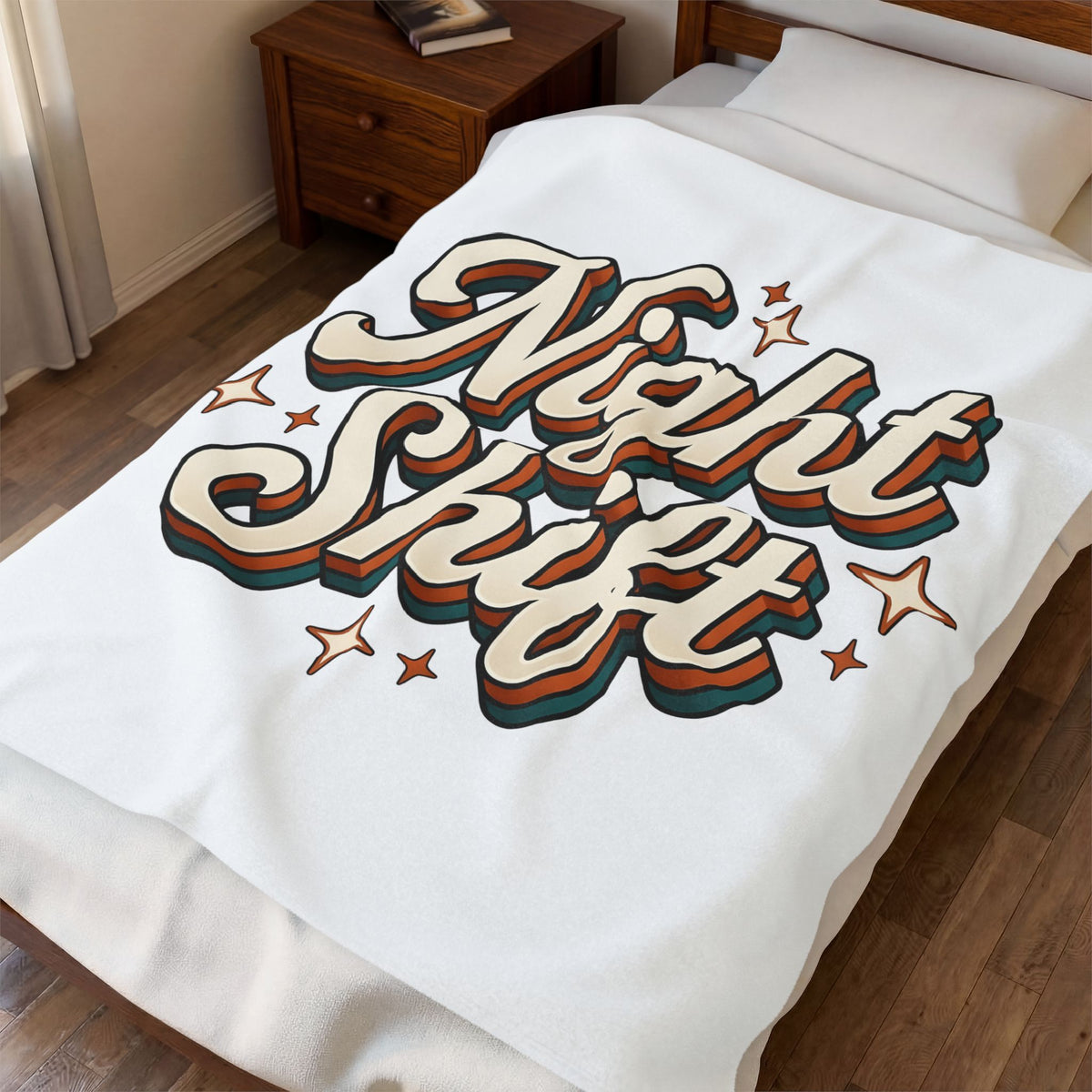 Night Shift Text Blanket Nurses Work Gift Women Retro Blanket Nightshift Blanket Nurse Enthusiast Retrostyle Blanket Job Graphic Vintage Stars