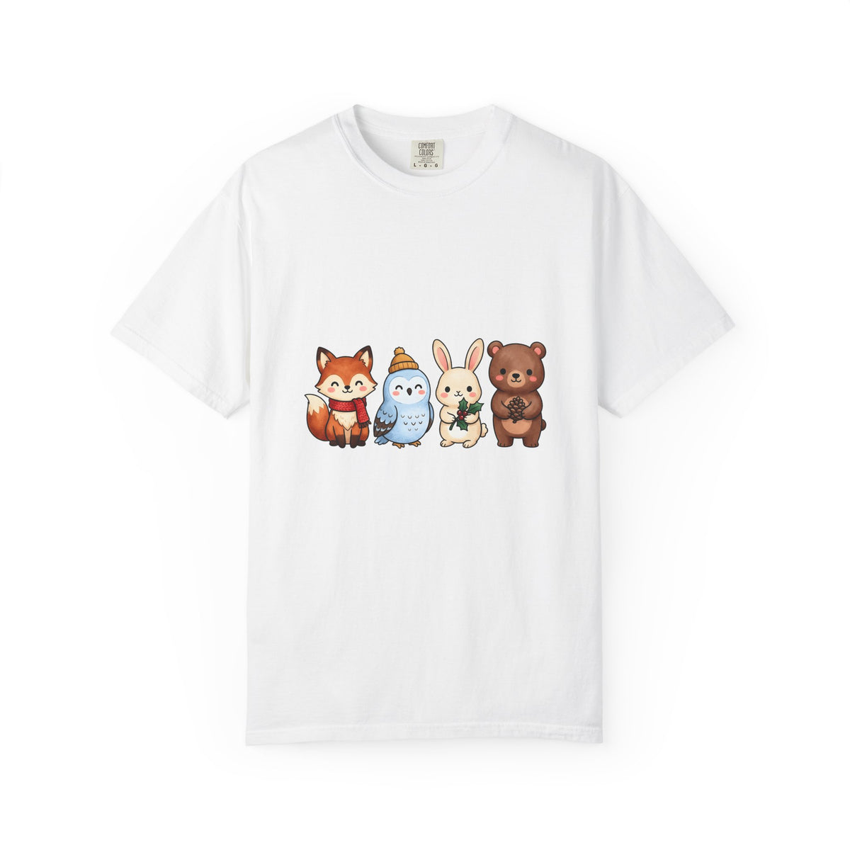 Forest Creatures T-Shirt Christmas Wildlife Gift Women Adorable T-Shirt Woodland T-Shirt Xmas Fan Cute T-Shirt Animal Graphic Comic Mistletoe