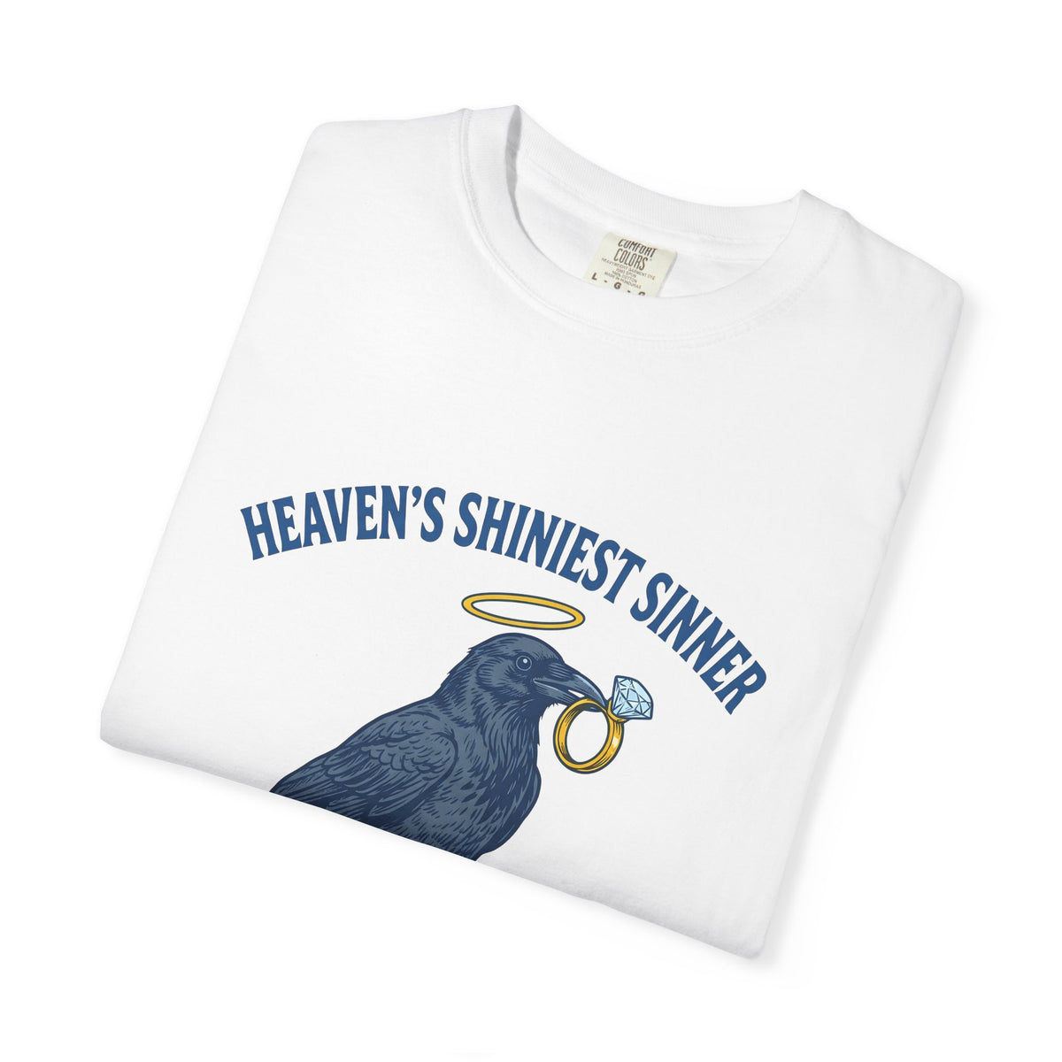 Raven Halo T-Shirt Funny Animal Gift Women Vintage T-Shirt Crow T-Shirt Humor Fan Retro T-Shirt Creature Graphic Hand Drawn Diamond Ring T-Shirt