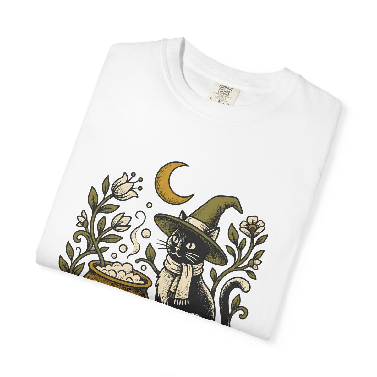 Black Cat Witch Hat Halloween Cat Gift Vintage Witch Hat Horror Fan Retro Feline T-Shirt