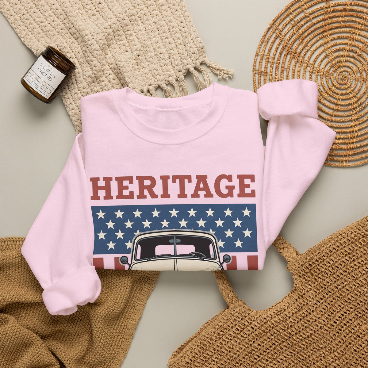 Antique Lorry Sweatshirt America Liberty Gift Women Retro Sweatshirt Truck Sweatshirt Patriot Enthusiast Vintage Sweatshirt Freedom Graphic Line Art Flag