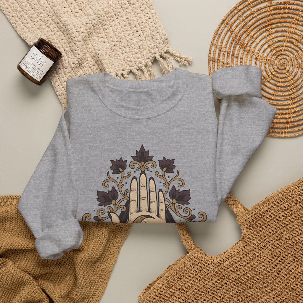 Magical Palm Sweatshirt Boho Chic Metaphysical Gift Women Bohemian Sweatshirt Palmistry Sweatshirt Boho Fan Hippie Sweatshirt Spiritual Graphic Retro Half Moon