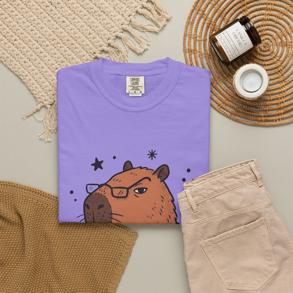Capybara Specs T-Shirt Funny Fauna Gift Women Caricature T-Shirt Rodent T-Shirt Humor Fan Cartoon T-Shirt Wildlife Graphic Line Art Jumper T-Shirt