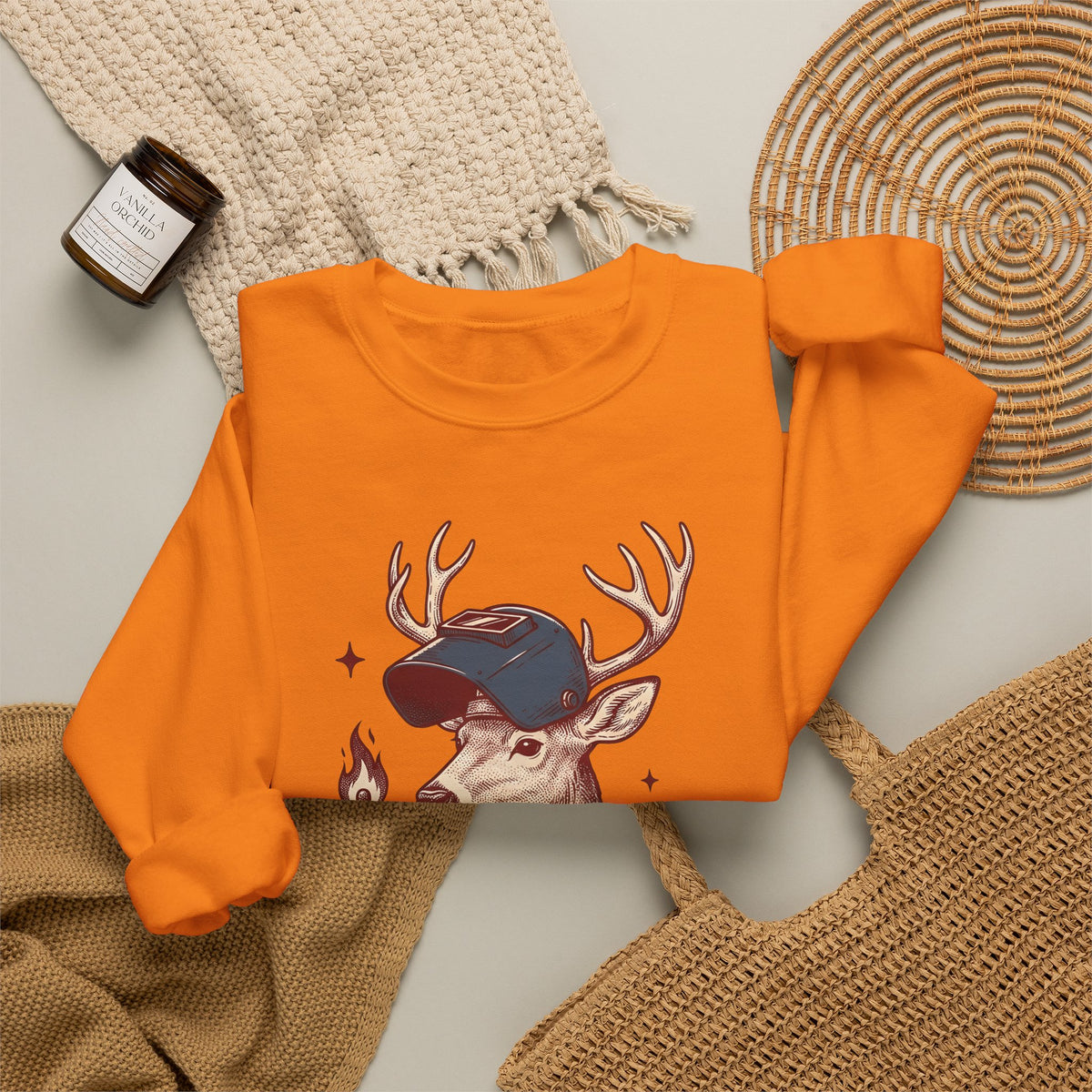 Horned Deer Welding Face Shield Sweatshirt Funny Nature Gift Women Antique Sweatshirt Welding Mask Sweatshirt Humor Fan Vintage Sweatshirt Wildlife Graphic