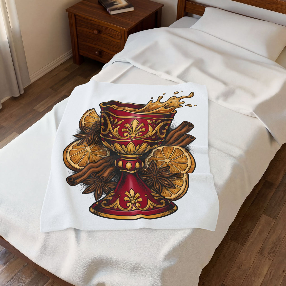 Hot Spiced Drink Holiday Yuletide Gift Farmhouse Mulled Wine Christmas Fan Rustic Winter Outline Blanket