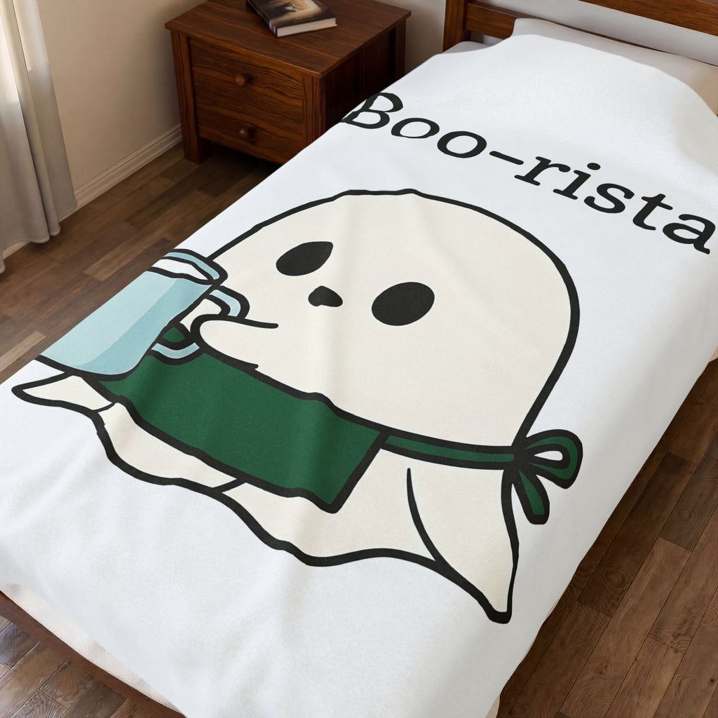 Ghost Barista Blanket Coffee Halloween Gift Women Cute Blanket Specter Blanket Coffee Fan Kawaii Blanket Spooky Graphic Cartoon Coffee Blanket Blanket