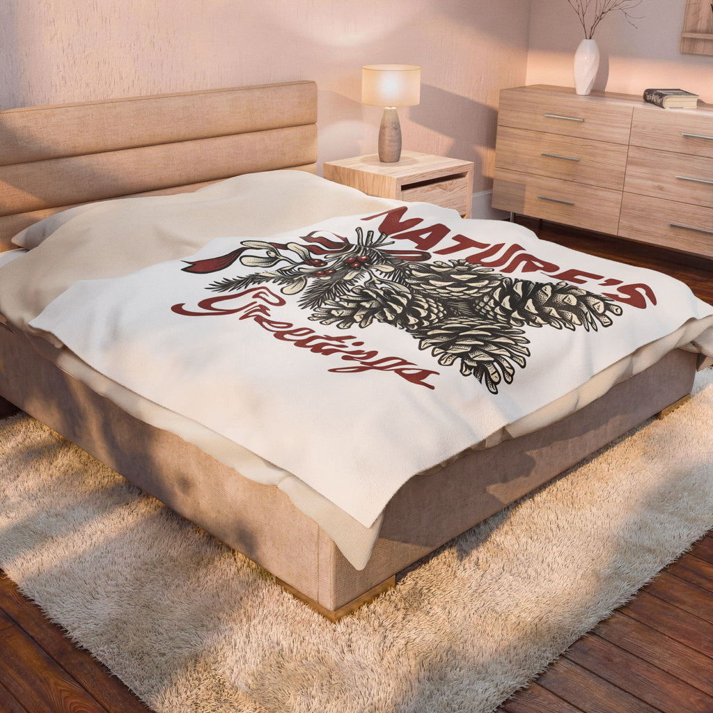 Pinecone Twig Blanket Christmas Outdoors Gift Women Retro Blanket Branch Blanket Xmas Fan Evergreen Graphic Blanket Sketch Ribbon Blanket