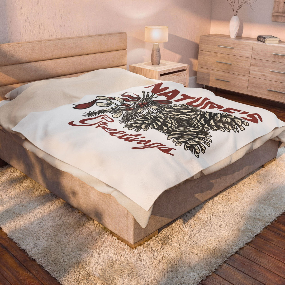 Pinecone Twig Blanket Christmas Outdoors Gift Women Retro Blanket Branch Blanket Xmas Fan Evergreen Graphic Blanket Sketch Ribbon Blanket