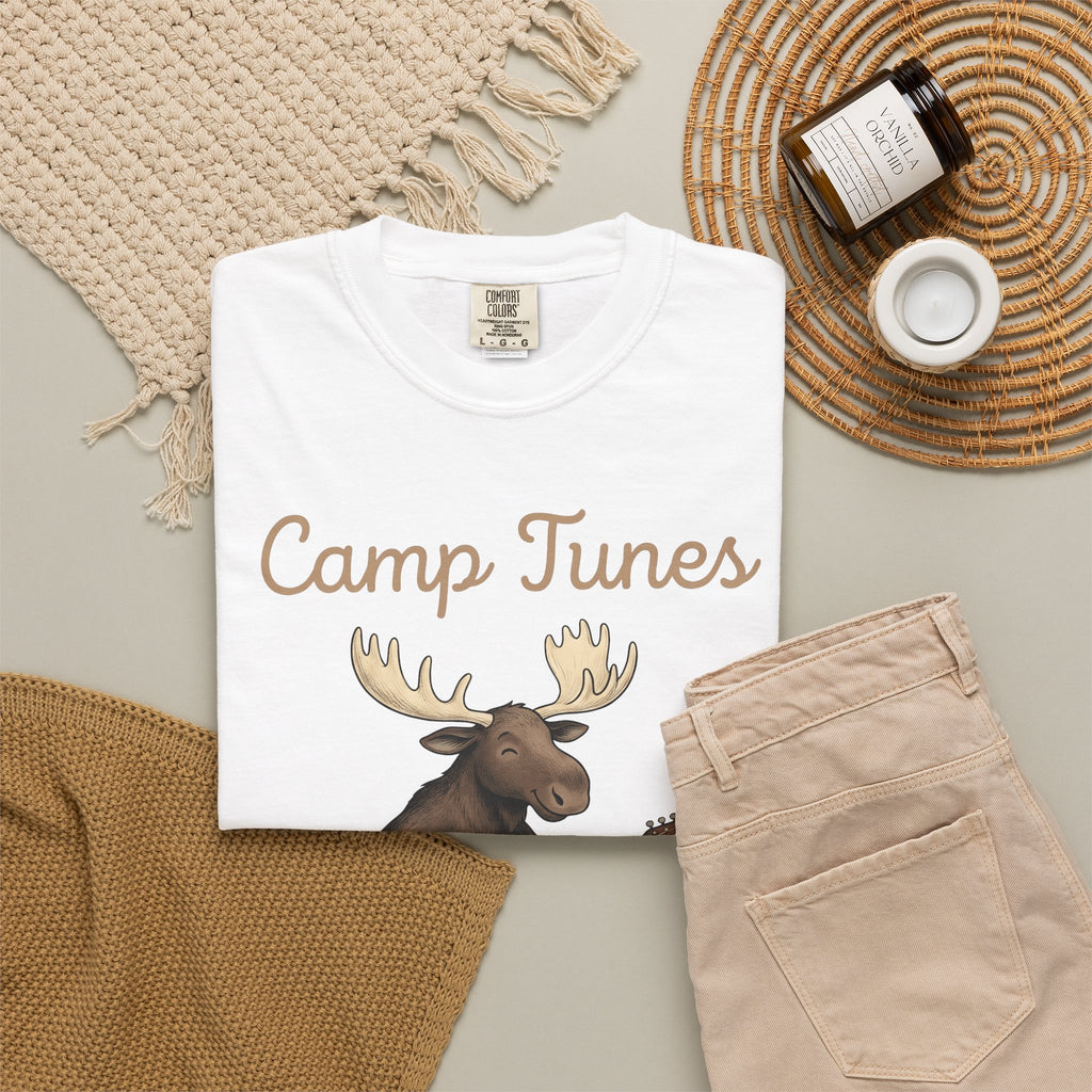 Moose Guitar T-Shirt Camping Music Gift Women Cute T-Shirt Guitar T-Shirt Camper Fan Adorable T-Shirt Music Graphic Hand Drawn Lantern T-Shirt