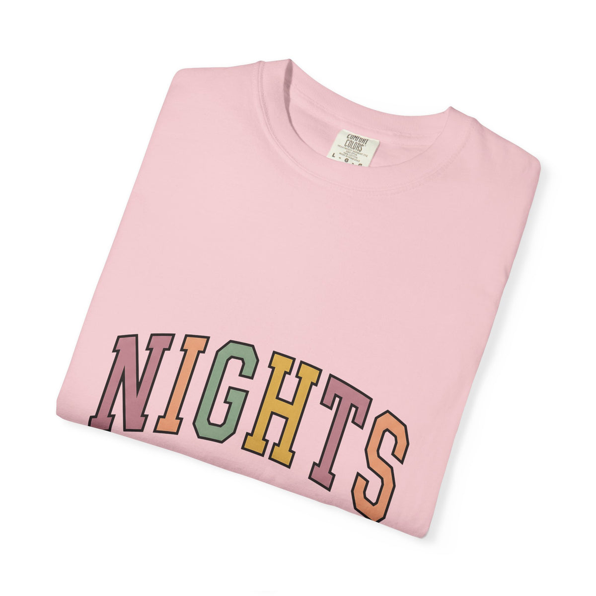 Varsity Lettering Design T-Shirt Nurses Graveyard Shift Gift Women Pale Hues T-Shirt Letterman T-Shirt Nursing Enthusiast Pastel T-Shirt Night