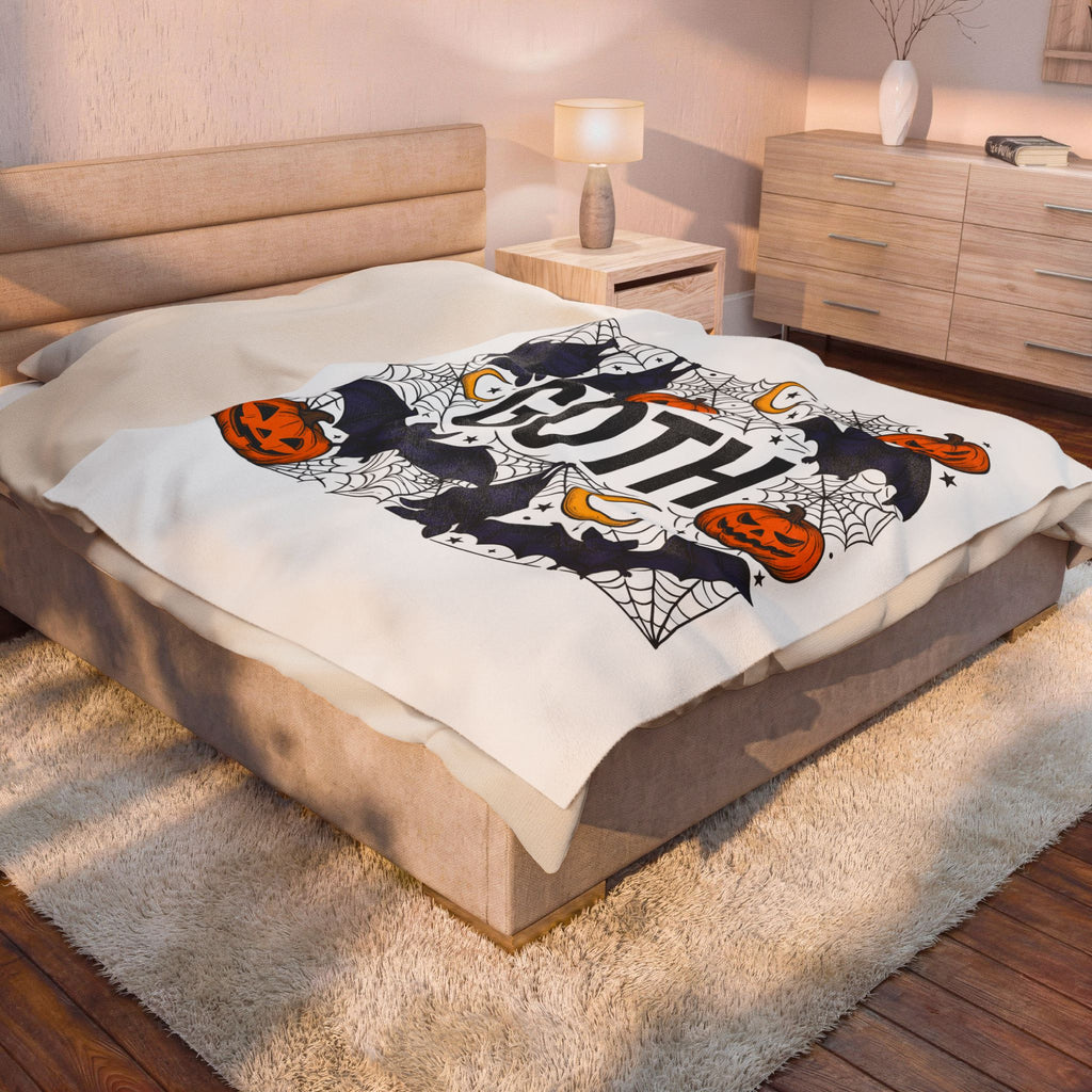 Vampire Pumpkin Goth Autumn Gift Horror Bloodsucking Dark Fan Macabre Fall Hand Drawn Webbing Blanket