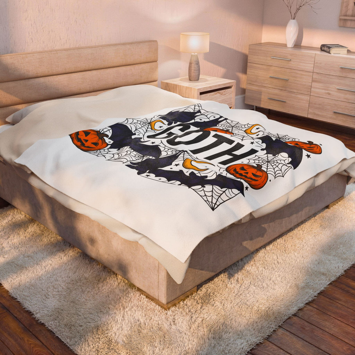 Vampire Pumpkin Goth Autumn Gift Horror Bloodsucking Dark Fan Macabre Fall Hand Drawn Webbing Blanket