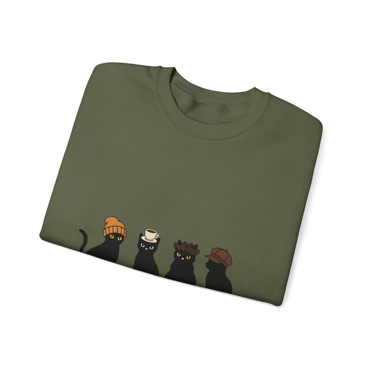 Black Cat Sweatshirt Cat Cafe Gift Women Kawaii Sweatshirt Kitty Sweatshirt Cat Fan Feline Sweatshirt Coffee Graphic Minimal Simple Hat Sweatshirt