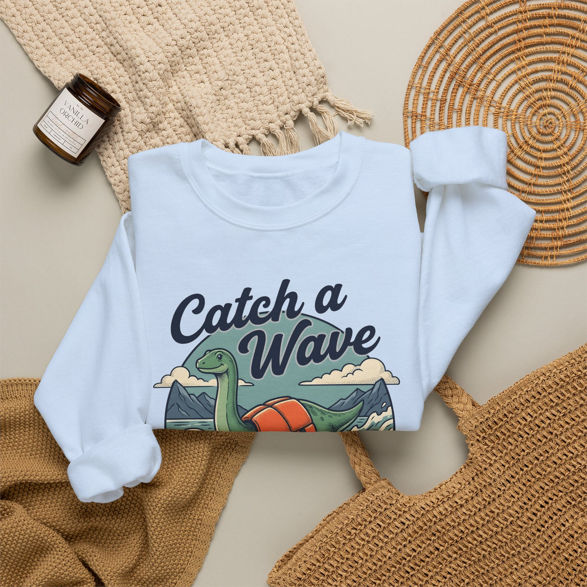 Surfing Dinosaur Sweatshirt Sports Surfing Gift Women Vintage Sweatshirt Dinosaur Sweatshirt Athlete Fan Retro Illustration Waves Sweatshirt
