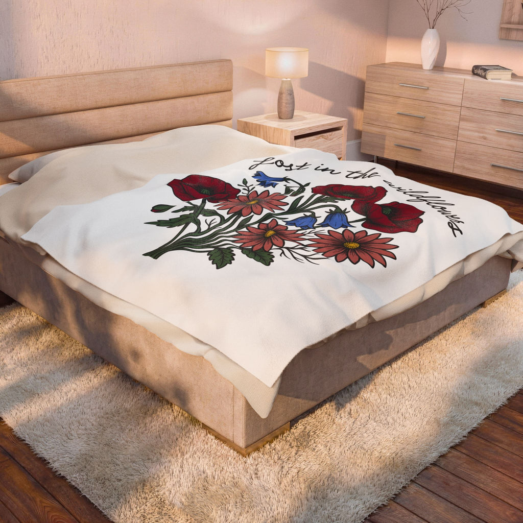 Meadow Flowers Blanket Floral Garden Gift Women Plant Drawing Blanket Wildflowers Blanket Flower Fan Botanical Blanket Yard Graphic Hand Drawn
