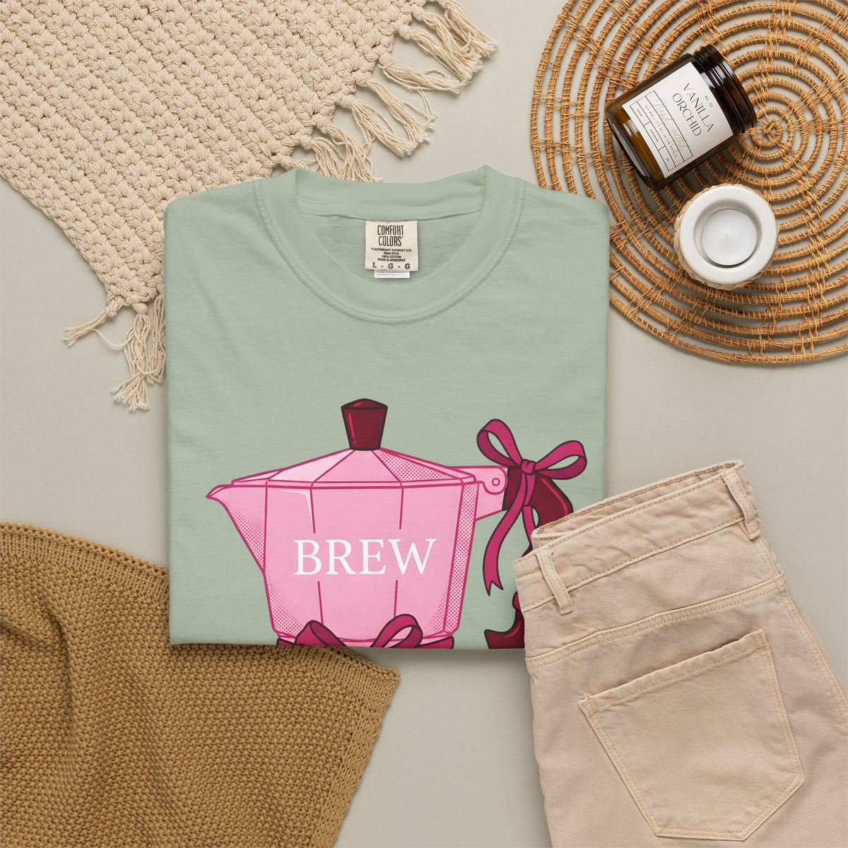 Moka Pot T-Shirt Coffee Foodie Gift Women Cute T-Shirt Stovetop Coffee T-Shirt Coffee Fan Cute T-Shirt Food Graphic Hand Drawn Bow T-Shirt