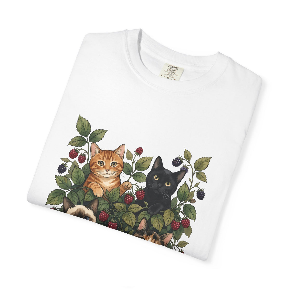Kittens Berries T-Shirt Cat Garden Gift Women Flower T-Shirt Cats T-Shirt Cat Fan Floral T-Shirt Botanical Graphic Retro Foliage T-Shirt