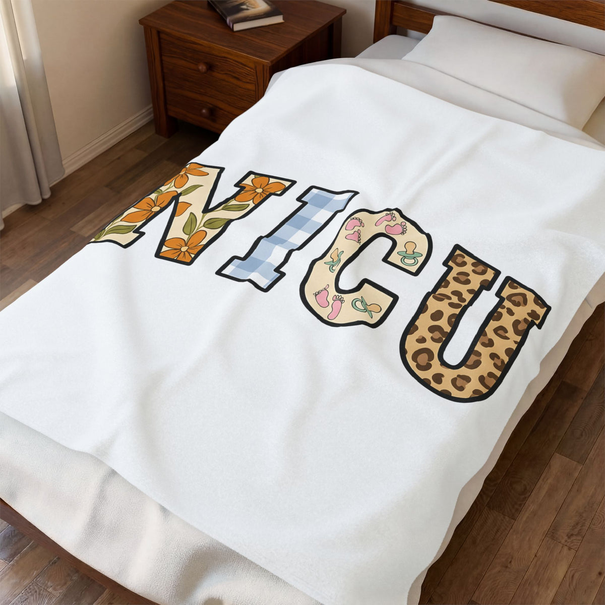 Nicu Letters Pattern Blanket Nurses Baby Gift Women Playful Blanket Neon Letters Blanket Nurse Practitioner Enthusiast Whimsical Blanket Infant