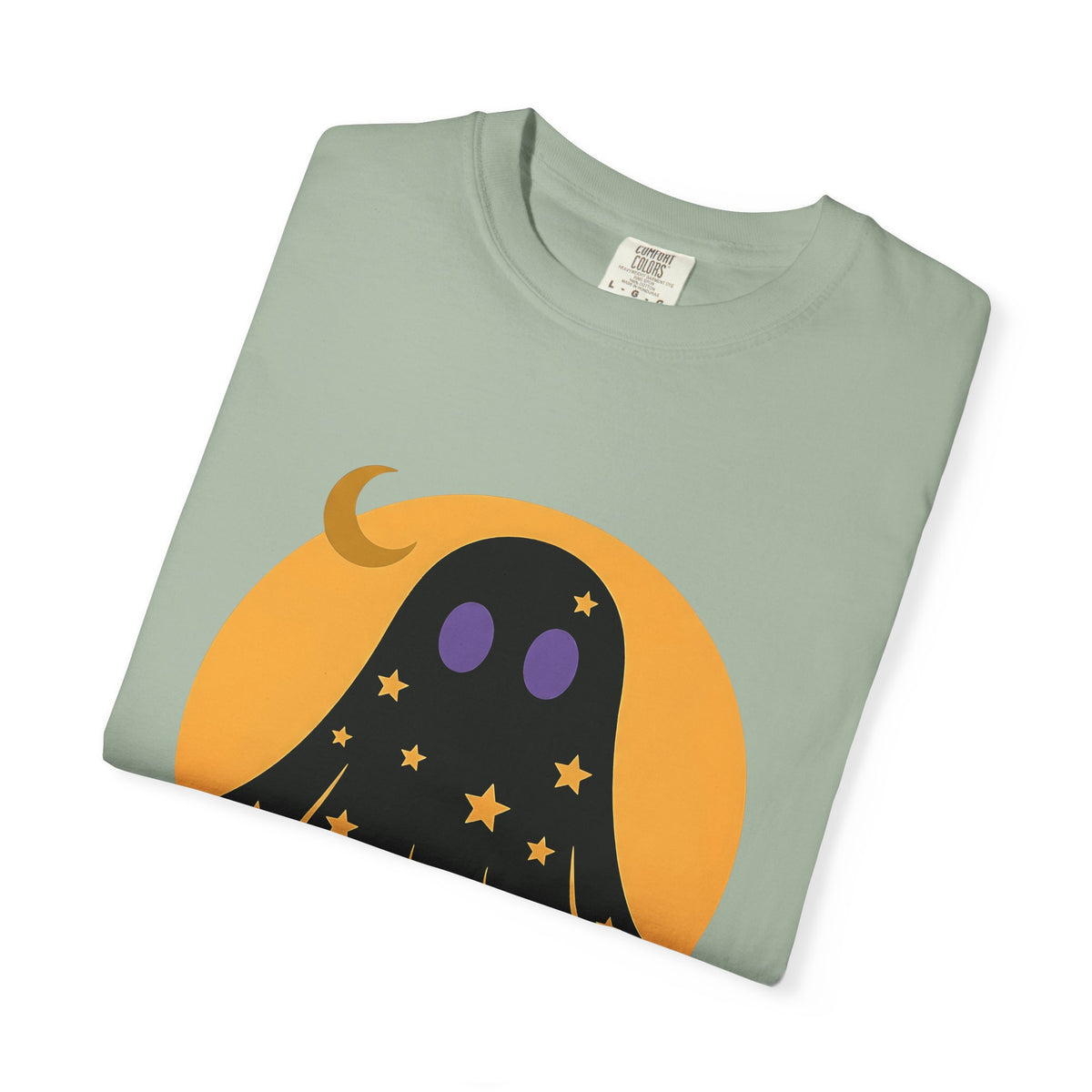 Ghost Halloween Spooky Gift Cute Specter Horror Fan Ghostly Macabre Minimalist Crescent T-Shirt