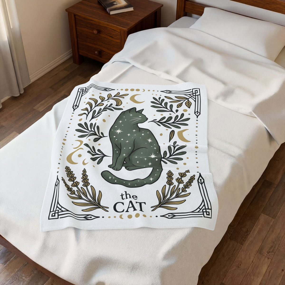 Star Cat Blanket Boho Chic Horoscope Gift Women Retro Blanket Kitty Blanket Bohemian Fan Vintage Blanket Zodiac Graphic Hand Drawn Greenery Blanket