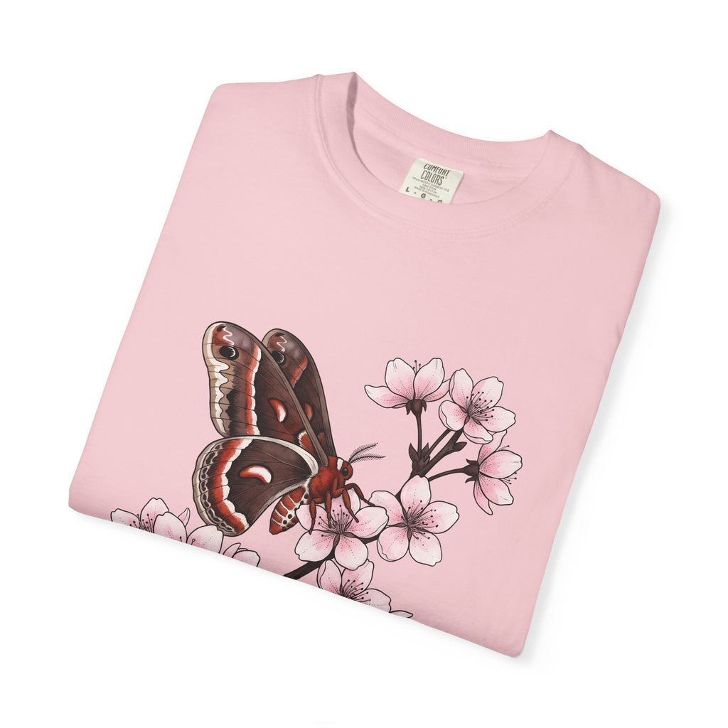 Butterfly Cherry Blossoms T-Shirt Boho Chic Nature Gift Women Botanical T-Shirt Butterfly T-Shirt Hippie Fan Illustrative T-Shirt Environmental