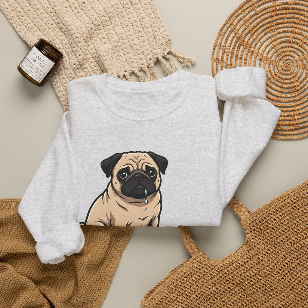 Pug Dog Sweatshirt Dog Meals Gift Women Line Art Sweatshirt Pugs Sweatshirt Dog Fan Illustrated Design Food Graphic Sweatshirt Sketch Pizza Piece Sweatshirt