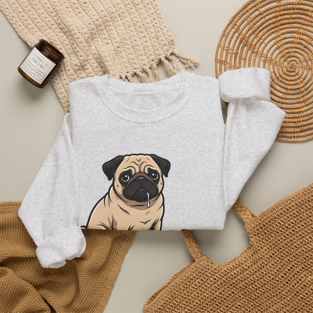 Pug Dog Sweatshirt Dog Meals Gift Women Line Art Sweatshirt Pugs Sweatshirt Dog Fan Illustrated Design Food Graphic Sweatshirt Sketch Pizza Piece Sweatshirt