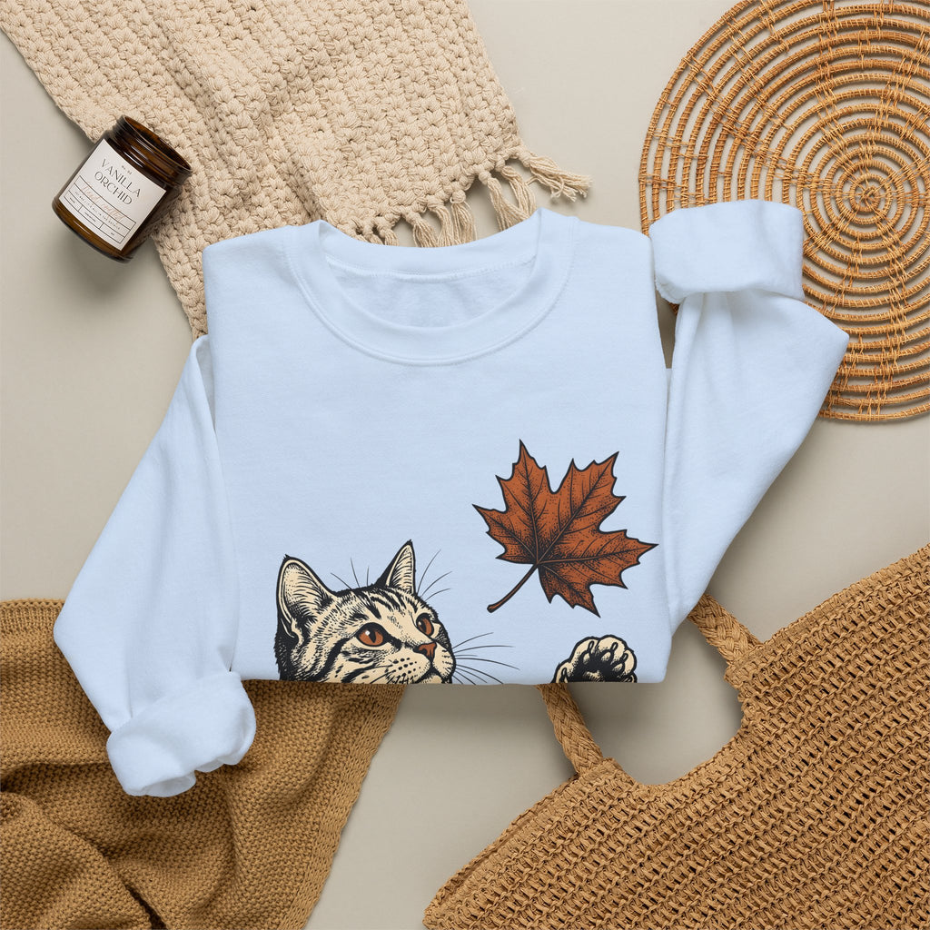Tabby Cat Sweatshirt Cat Autumn Gift Women Vintage Sweatshirt Kitty Sweatshirt Feline Fan Retro Sweatshirt Fall Graphic Hand Drawn Maple Leaf Sweatshirt