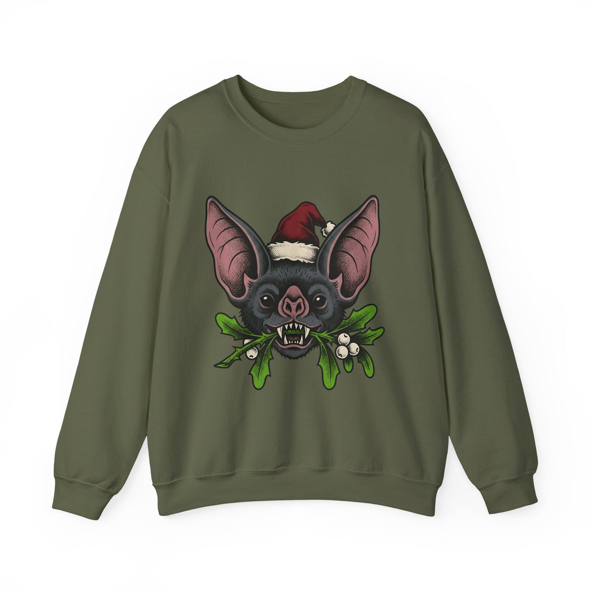 Bat Christmas Hat Sweatshirt Christmas Alternative Gift Women Traditional Sweatshirt Santa Hat Sweatshirt Xmas Fan Vintage Sweatshirt Gothic Graphic Retro