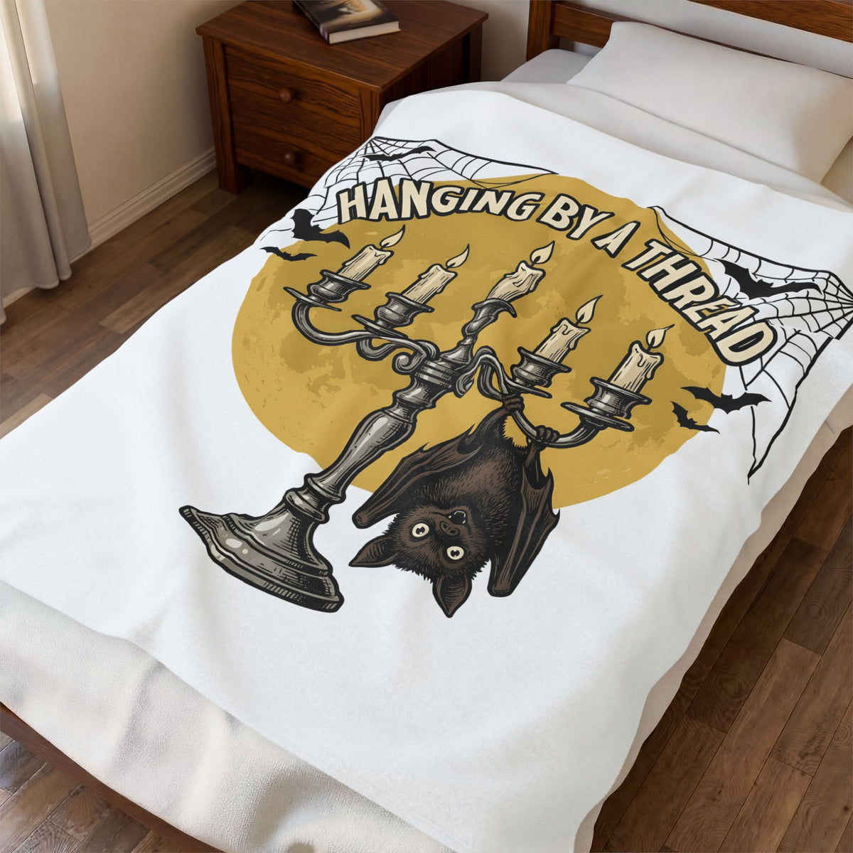 Bat Candelabra Blanket Halloween Goth Gift Women Gothic Blanket Candelabrum Blanket Horror Fan Dark Blanket Emo Graphic Vintage Spiderweb Blanket