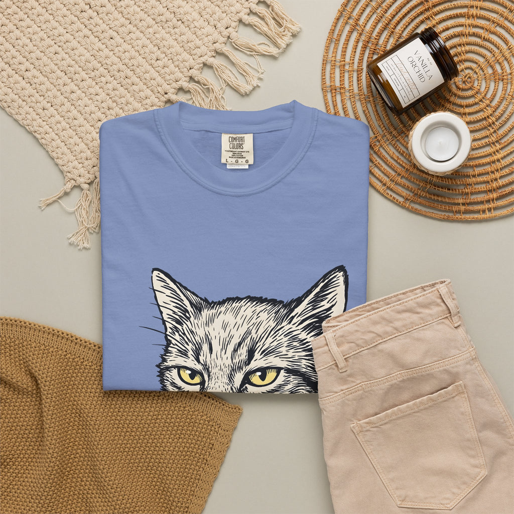 Cat Face T-Shirt Cat Jokes Gift Women Sketch T-Shirt Kitten T-Shirt Feline Fan Drawing Graphic Retro Chewing Gum T-Shirt