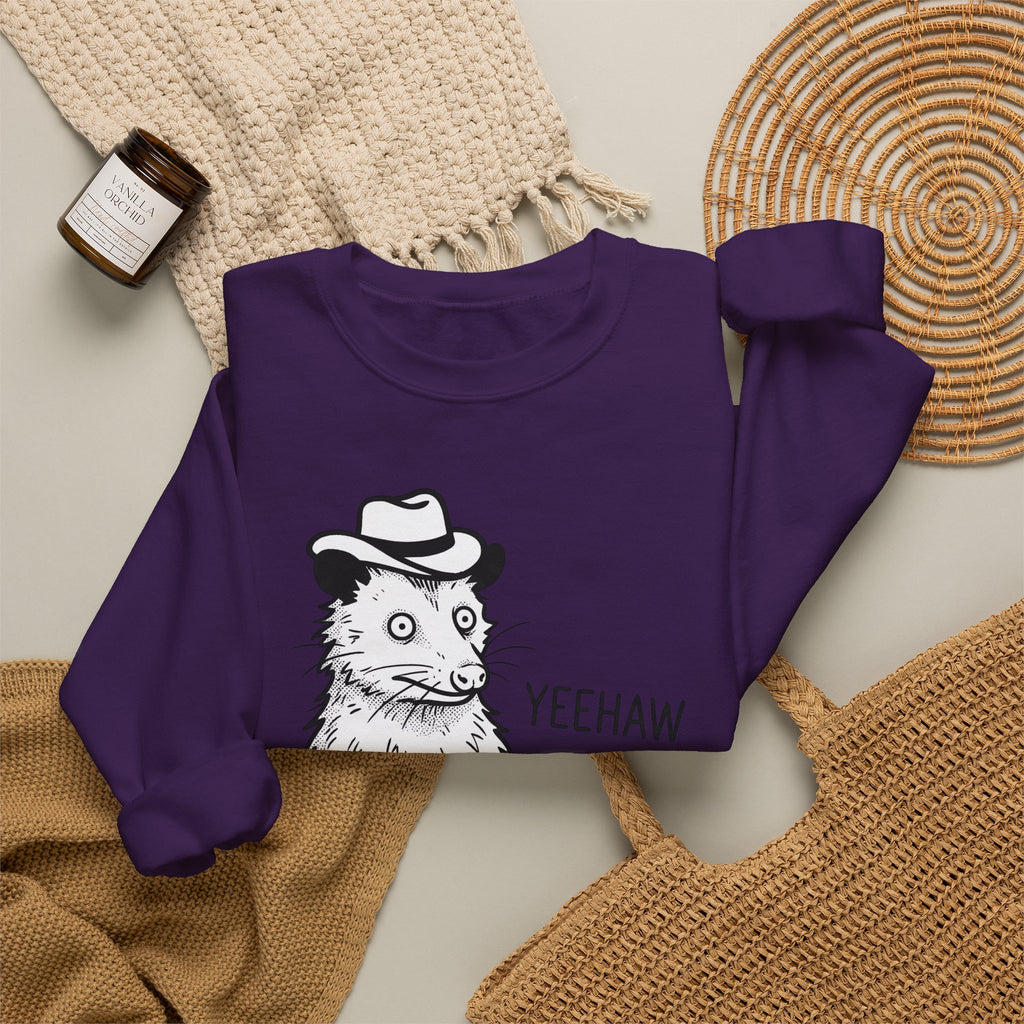 Possum Western Hat Sweatshirt Cowgirl Pet Gift Women Line Art Sweatshirt Opossum Sweatshirt Cowboy Fan Animal Illustration Graphic Hand Drawn Western Hat