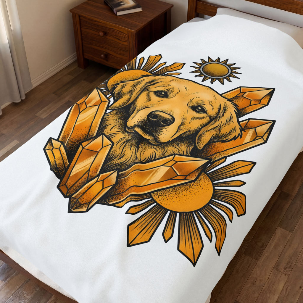 Golden Retriever Blanket Dog Sunlight Gift Women Bohemian Blanket Retriever Blanket Dog Fan Puppy Blanket Sunshine Graphic Retro Crystals Blanket