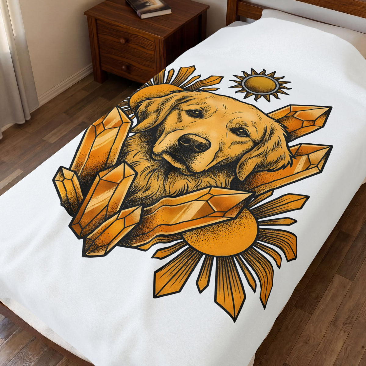Golden Retriever Blanket Dog Sunlight Gift Women Bohemian Blanket Retriever Blanket Dog Fan Puppy Blanket Sunshine Graphic Retro Crystals Blanket