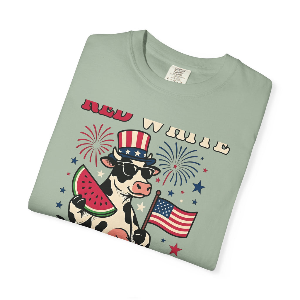 Patriotic Cow T-Shirt 4th Of July Farming Gift Women Animated T-Shirt Cowgirl T-Shirt Independence Fan Cartoon T-Shirt Agricultural Graphic Classic