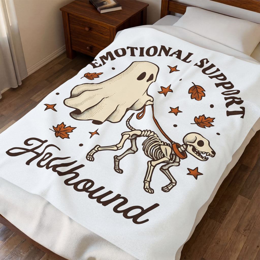 Skeleton Dog Halloween Dark Gift Retro Dog Skeleton Horror Fan Spooky Gothic Hand Drawn Blanket