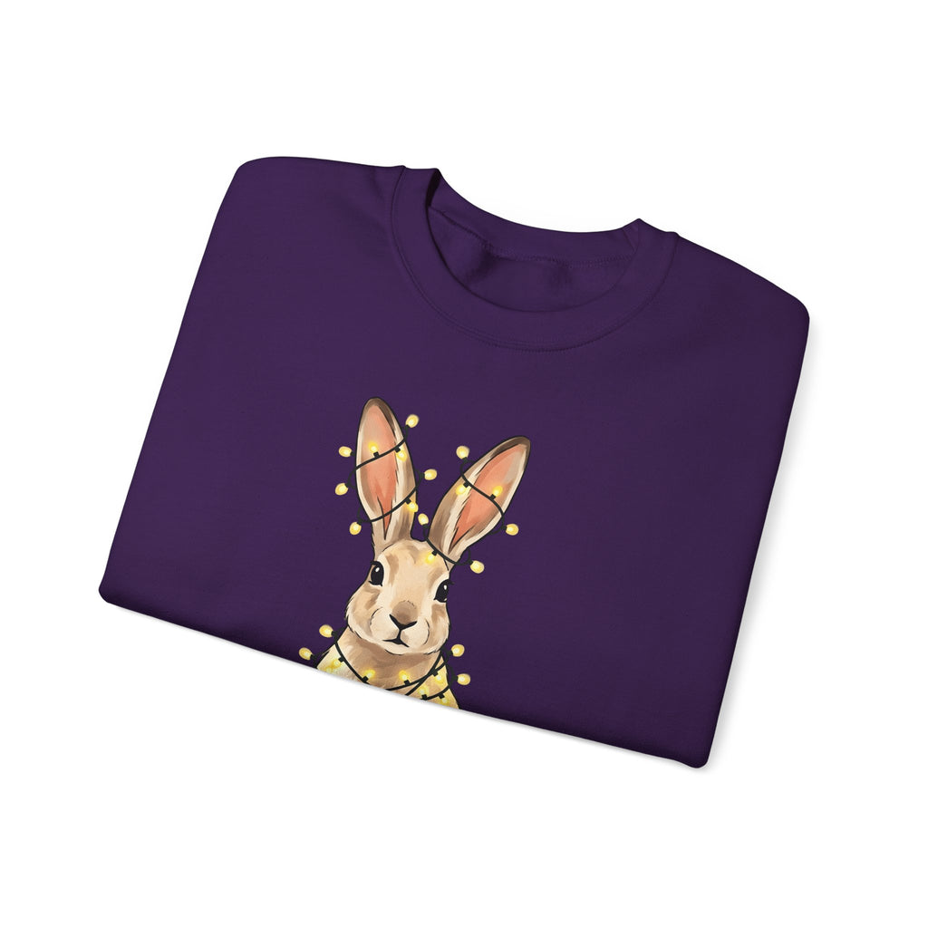 Bunny Sweatshirt Animals Holiday Gift Women Cute Sweatshirt Rabbit Sweatshirt Pet Fan Cute Sweatshirt Christmas Graphic Hand Drawn String Lights Sweatshirt