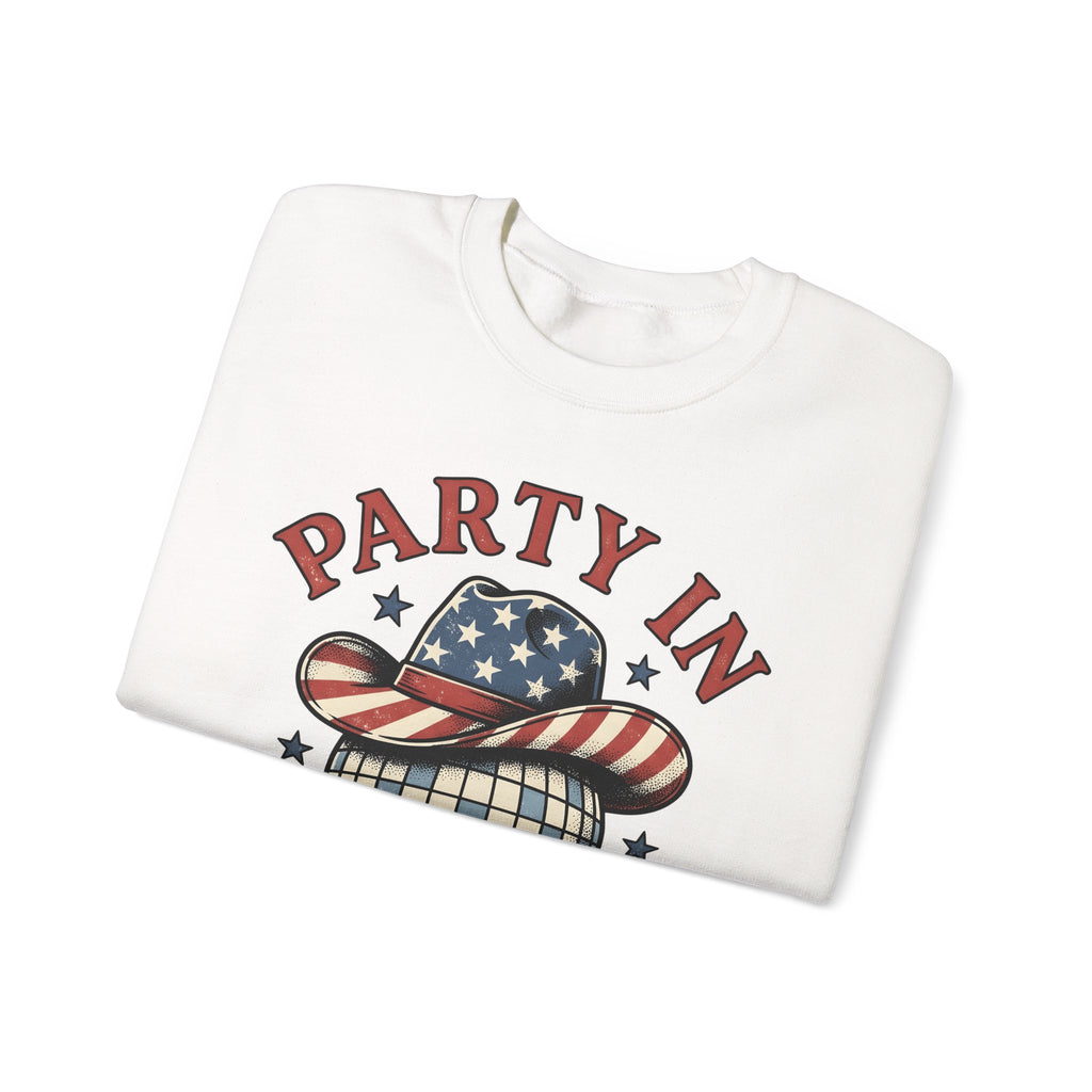 Disco Hat Cowboy Sweatshirt 4th Of July Flag Gift Women Distressed Sweatshirt Western Cowboy Sweatshirt Independence Day Fan Vintage Sweatshirt Patriotic