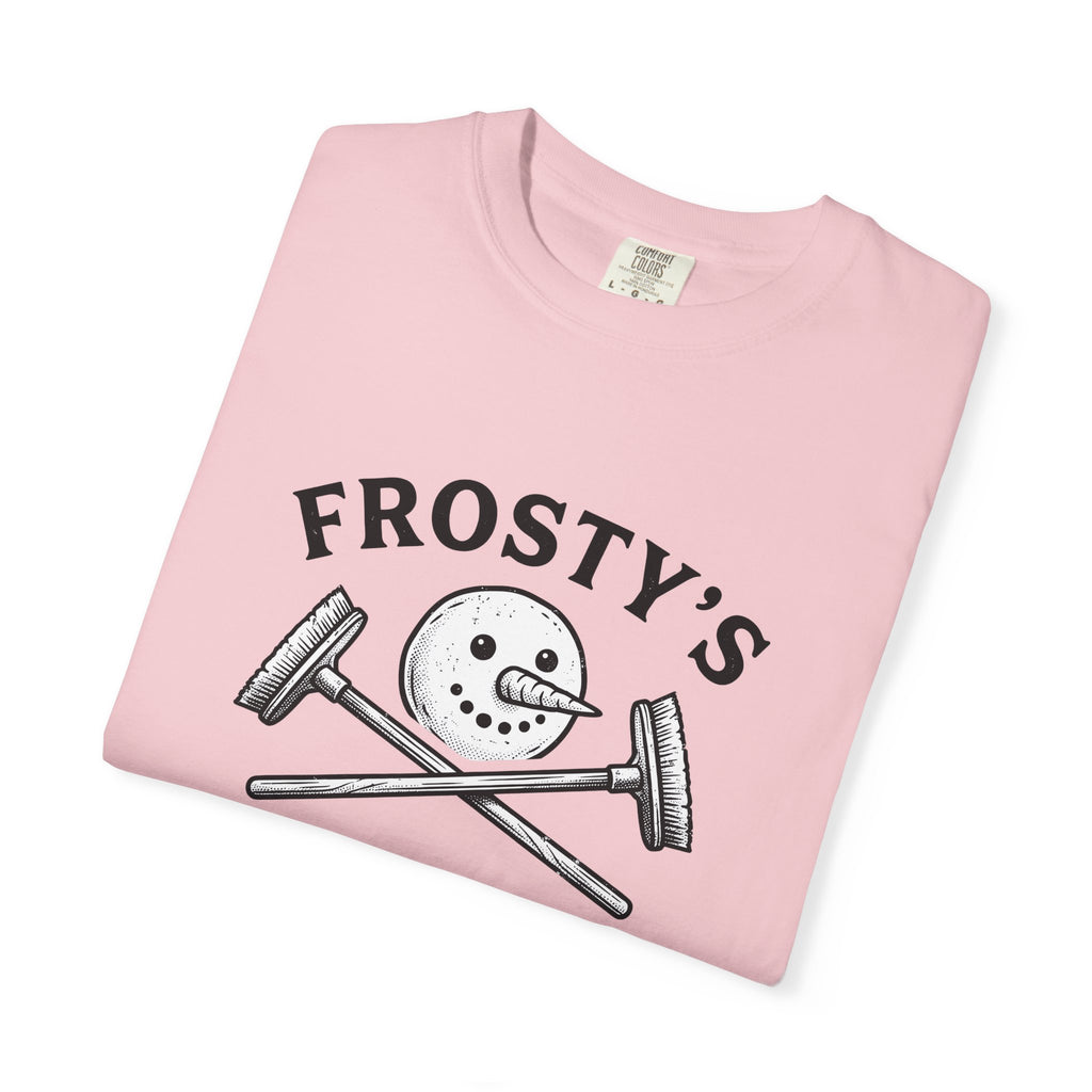 Snowman Face T-Shirt Christmas Exercise Gift Women Old School T-Shirt Frosty T-Shirt Xmas Fan Retro T-Shirt Fitness Graphic Outline Brush Broom