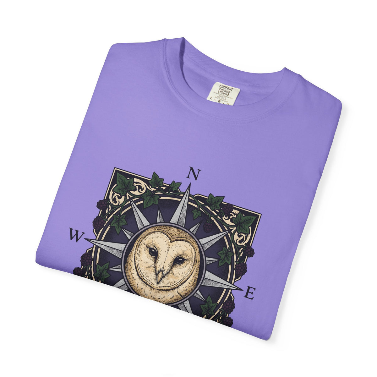 Owl Compass T-Shirt Boho Chic Wilderness Gift Women Enchanting T-Shirt Owl T-Shirt Bohemian Fan Mystical T-Shirt Wilderness Graphic Classic Leaf