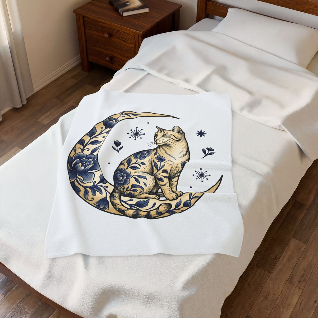Flower Kitty Blanket Cat Astrology Gift Women Hippie Blanket Kitty Cat Blanket Cat Fan Zodiac Graphic Blanket Retro Half Moon Blanket