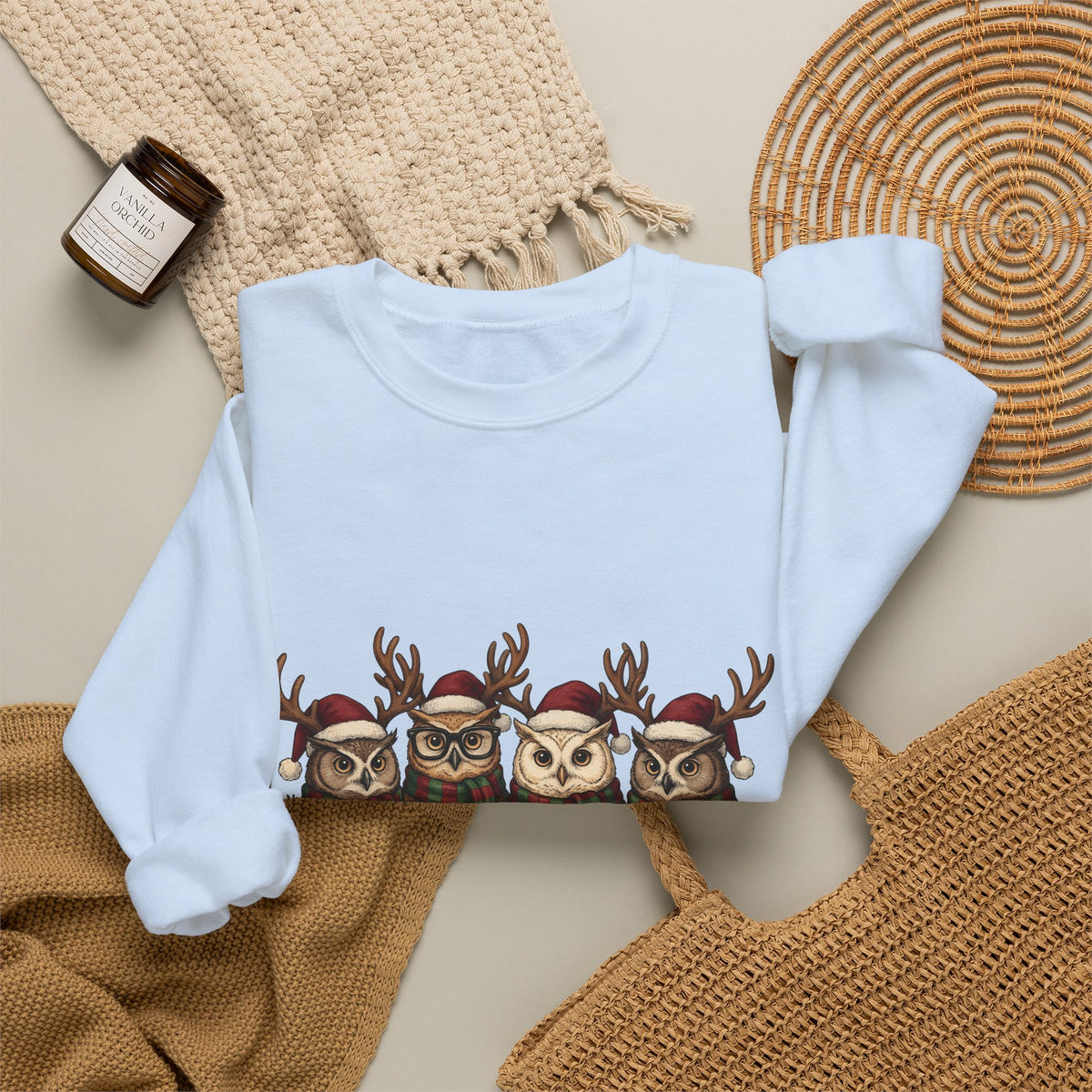 Owl Pack Sweatshirt Christmas Pets Gift Women Line Art Sweatshirt Owl Sweatshirt Xmas Fan Owl Hoot Graphic Illustration Led Lights Sweatshirt