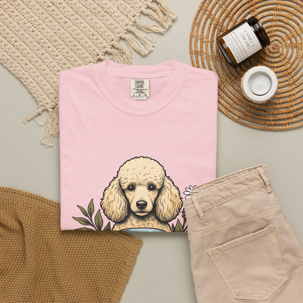 Poodle Tea T-Shirt T-Shirt Dog Flower Gift Women Retro T-Shirt Tea Cup T-Shirt Canine Fan Poodle T-Shirt T-Shirt Floral Graphic Sketch Citrus T-Shirt